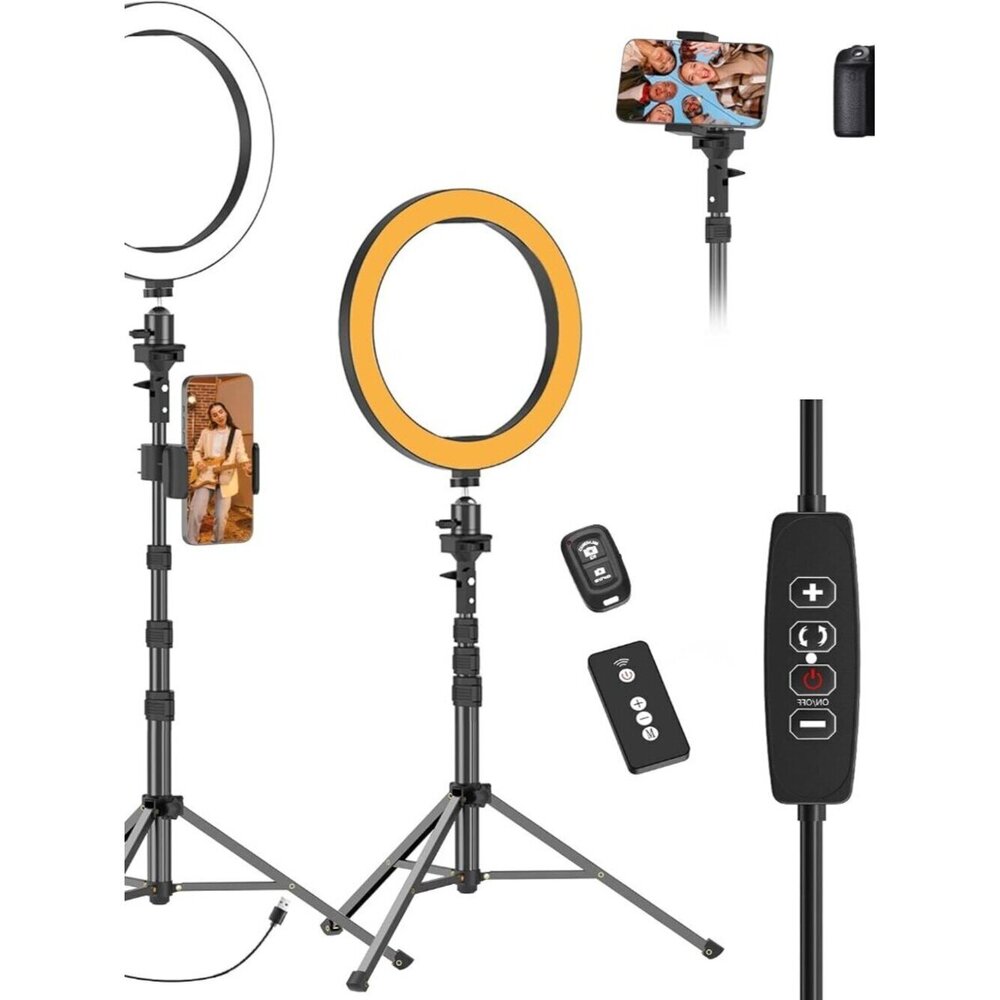 10" Ring Light with 55" Extendable Tripod Stands and Phone Holder, Dimmable